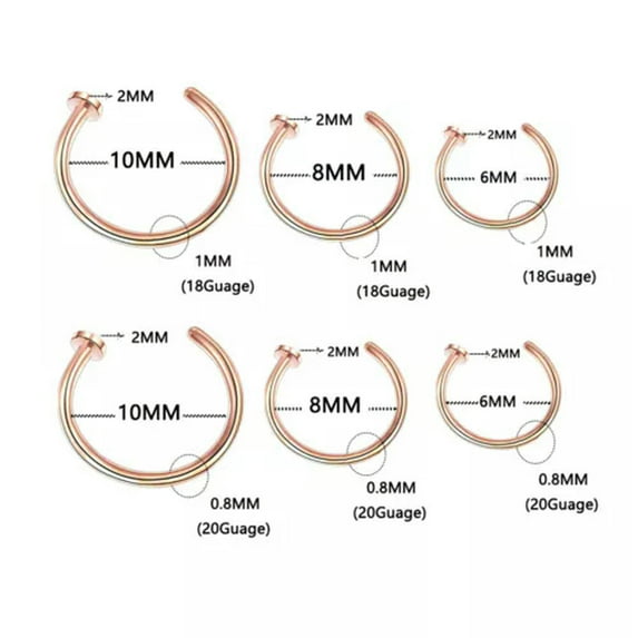 GKNET Women Men Stainless Steel Nose Ring Body C Style No Piercing Bone Clip Jewelry-rose red-1*6mm