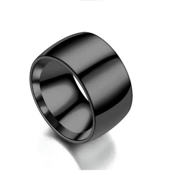 GKNET Women Mens 12mm Stainless Steel Ring Wide Band Wedding Delicate Jewelry Party Gift Sz6-13-04#12mm Black glossy ring-7