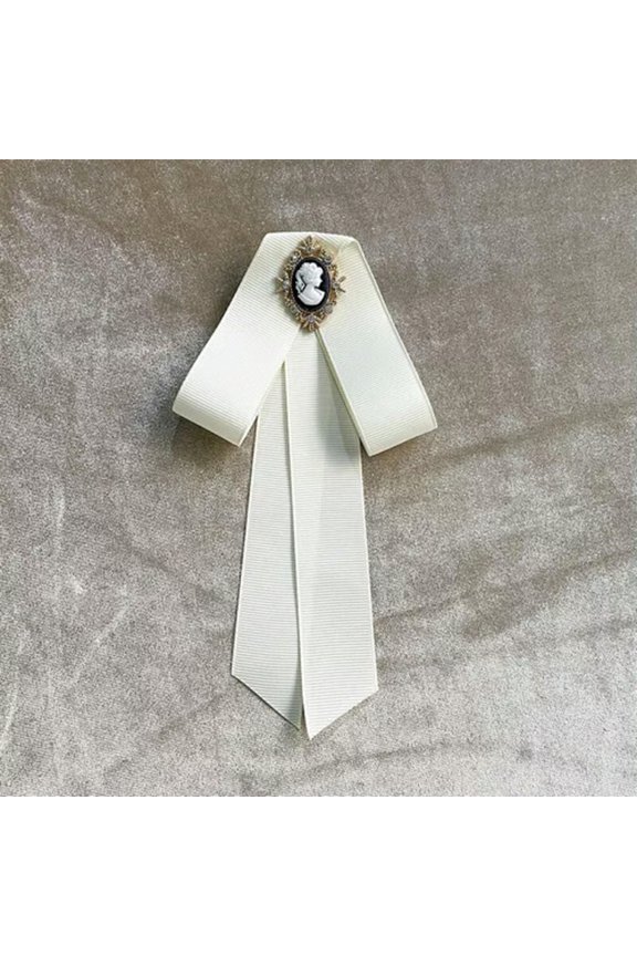 Women New Ribbon Bow Tie Beauty Head Bow Brooch Blouse Collar Pin Brooch Bow WY4-Beige