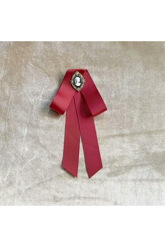 Women New Ribbon Bow Tie Beauty Head Bow Brooch Blouse Collar Pin Brooch Bowk-Red-
