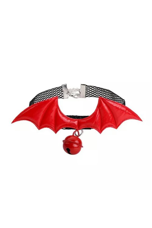 Women PU Leather Choker Necklace O Ring Chain Neck Collar Gothic Punk Black Belt-91.Red Wings Bell