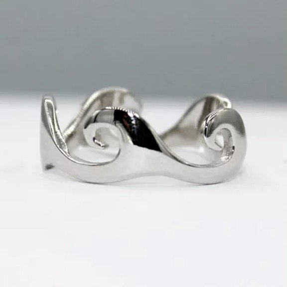 GKNET Women Personalized Waves Shape Ring Men 925 Silver Party Delicate Jewelry Sz 6-10-10