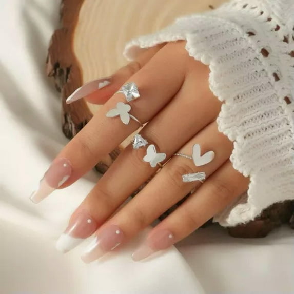 GKNET Women Rings Set Crystal Butterfly Boho Retro 18k Gold Plated Finger Knuckle Gift-#1