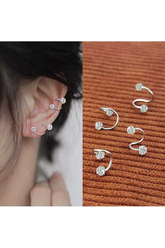 Women Surgical Steel Small CZ Ball Huggie Hoop Earrings Screw Back Ear Stud 2Pcs