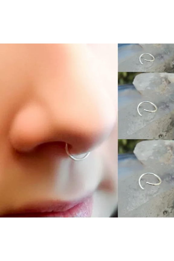 Women Cute Surgical Steel Thin Small Nose Lip Ring Hoop Cartilage Piercing Studs-Silver-6mm