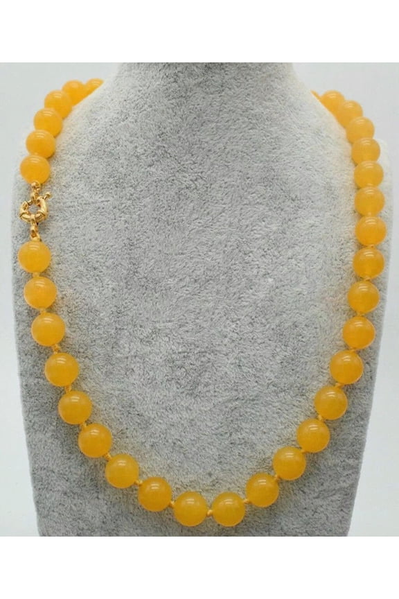 Women's 10mm Natural Yellow Jade Round Gemstone Beads Necklace 18''