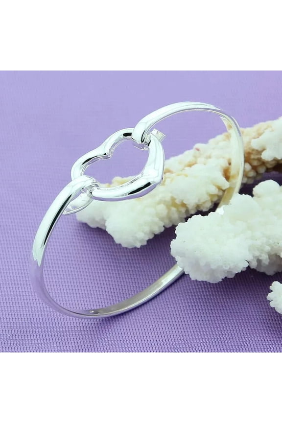 Women's 925 Sterling Silver Heart clasped tightly Cuff Bracelet Bangle Gift-default