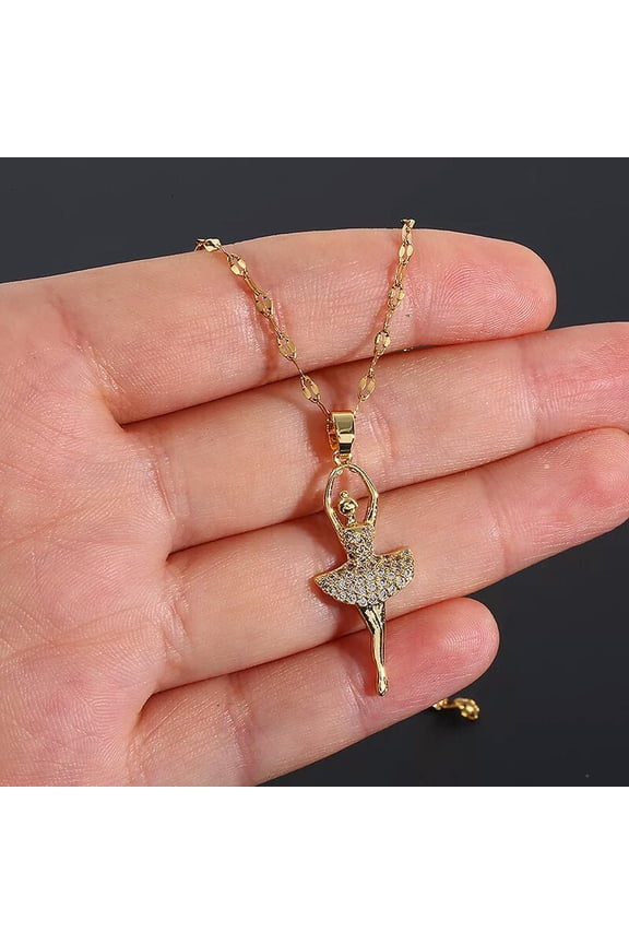 Women's Fashion Delicate Jewelry Cubic Zircon Gold Ballet dancer Pendant Necklace 1PC