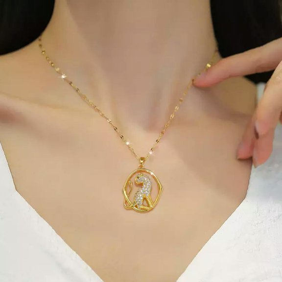 GKNET Women's Fashion Delicate Jewelry Cubic Zircon Gold Leopard Pendant Necklace 1PC