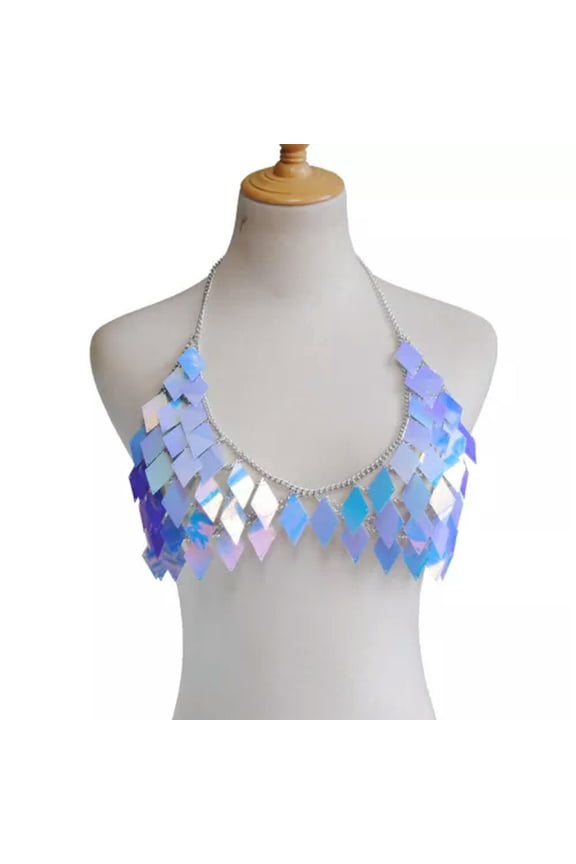 Women's Shiny Sequin Body Chain Waist Chain Sexy Necklace Body Dress Chain-Blue-Skirt