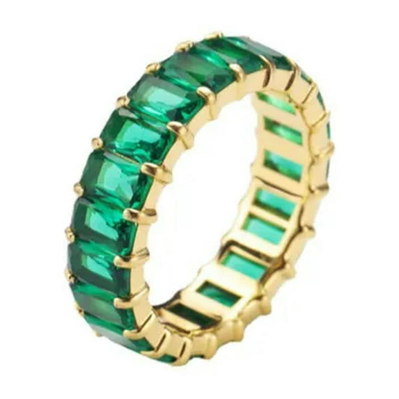 GKNET Women's Stainless Steel Colorful Zircon Gemstone Ring Size 6-10-6-Gold-Green