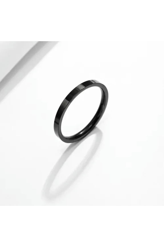 Womens 3mm Thin Simple Ring Plain Band Trendy Delicate Jewelry Stainless Steel Size 5-9-Black-5