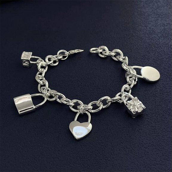 GKNET Womens 925 Silver Filled 5 Lock Dangle Charm Bracelet Bangle Jewelry