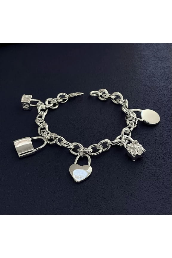 Womens 925 Silver Filled 5 Lock Dangle Charm Bracelet Bangle Jewelry