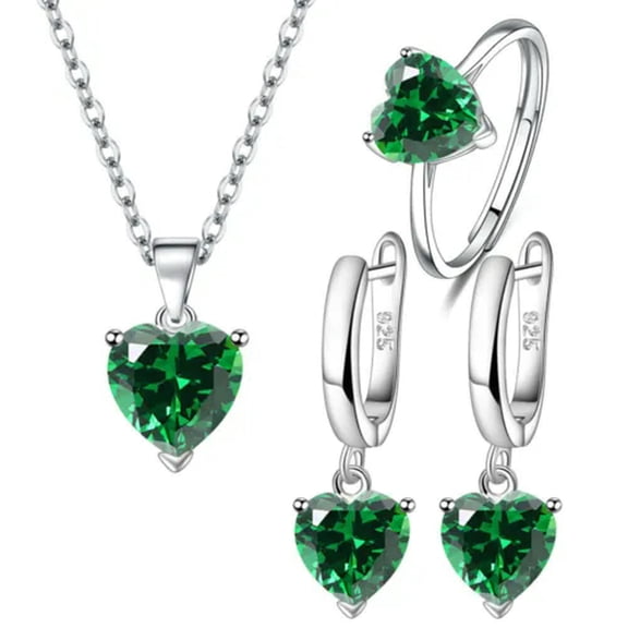 GKNET Womens 925 Silver Heart Zircon Necklace Earrings Rings Sets 5 Color-Greed