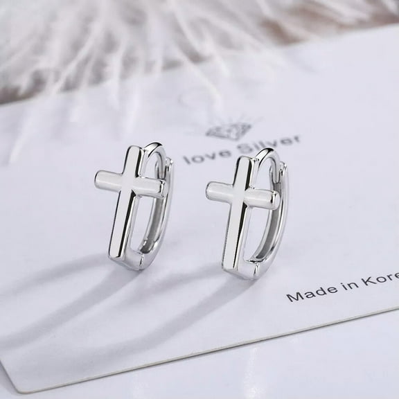 GKNET Womens 925 Silver Hoop Huggie Earrings Stud Cross Ear Clip Earrings