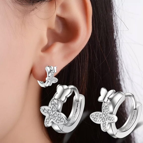 GKNET Womens Butterfly Ear Clip 925 Silver Hoop Huggie Earrings Jewelry