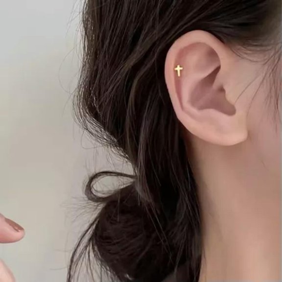 GKNET Womens Gold Tiny Star Heart Cross Crown Screw Back Stud Earrings Surgical Steel-Cross