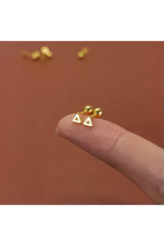 Womens Gold Tiny Star Heart Cross Crown Screw Back Stud Earrings Surgical Steel-Triangle