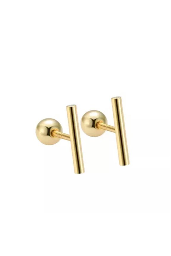 Womens Surgical Steel Tiny Bar Stud Earring Screw Back Minimalist Dainty Jewelry-Gold-10mm