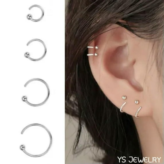 GKNET Womens Silver Gold Small Round Open Huggie Hoop Earrings Surgical Steel 2Pcs-6mm-Silver