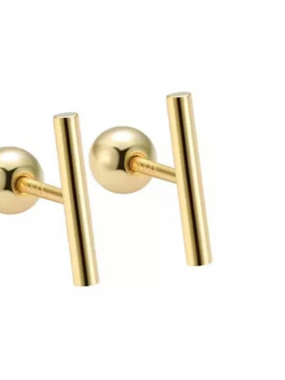 Womens Surgical Steel Tiny Bar Stud Earring Screw Back Minimalist Dainty Jewelry-Gold-14mm