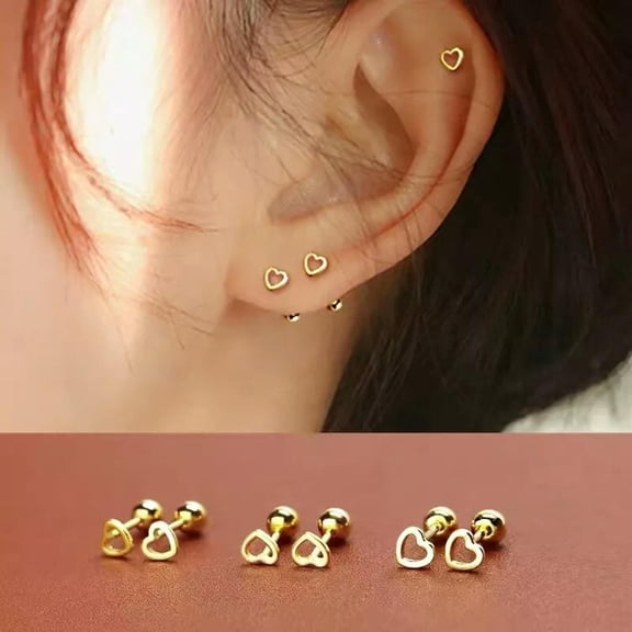 GKNET Womens Tiny Gold Heart Screw Back Stud Earrings Surgical Steel Trendy Jewelry