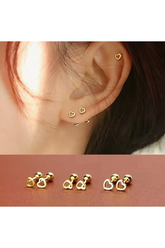 Womens Tiny Gold Heart Screw Back Stud Earrings Surgical Steel Trendy Jewelry