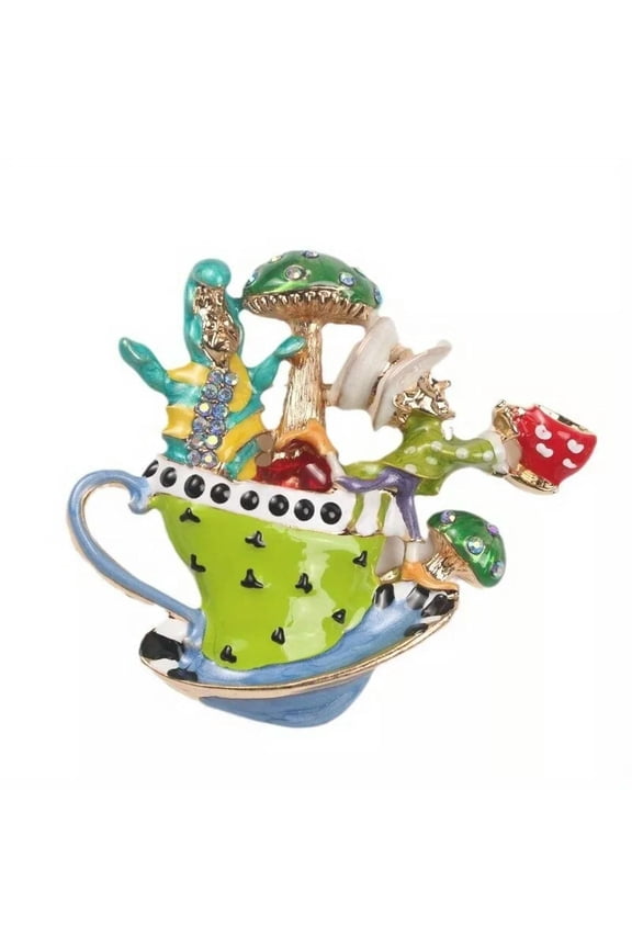 Wonderland-themed Enamel Brooch Mad Hatter Tea Party Mushroom Pin