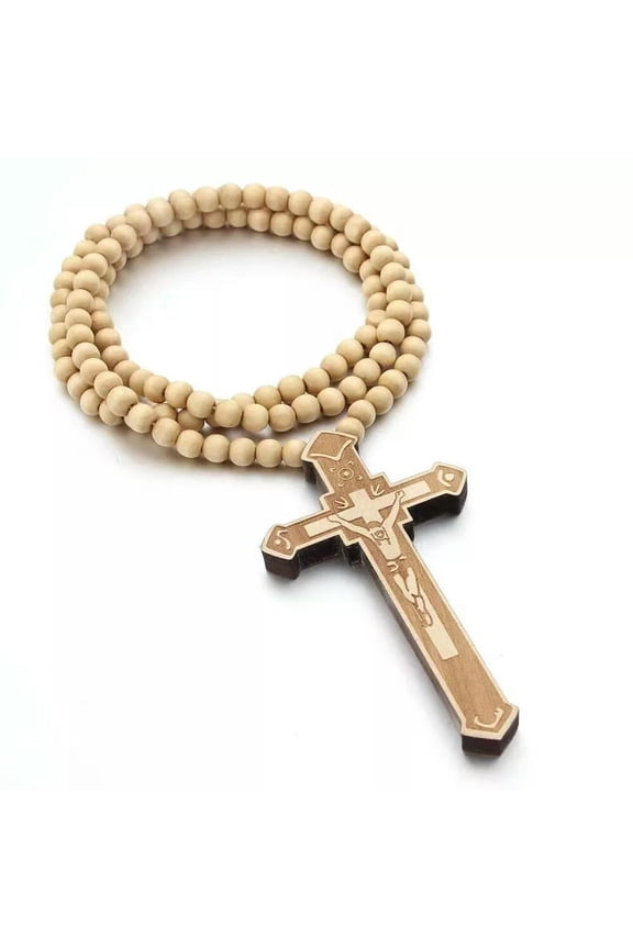 Wooden Jesus Christ Crucifix Cross Pedant Necklace Catholic Delicate Jewelry Chain 35"