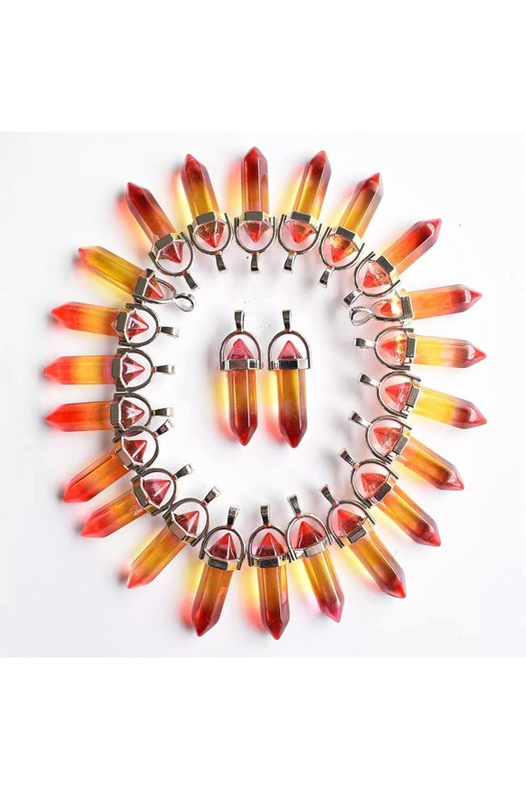 Yellow Red Crystal Glass 50pcs Hexagonal Column Stone Pendants Delicate Jewelry Making