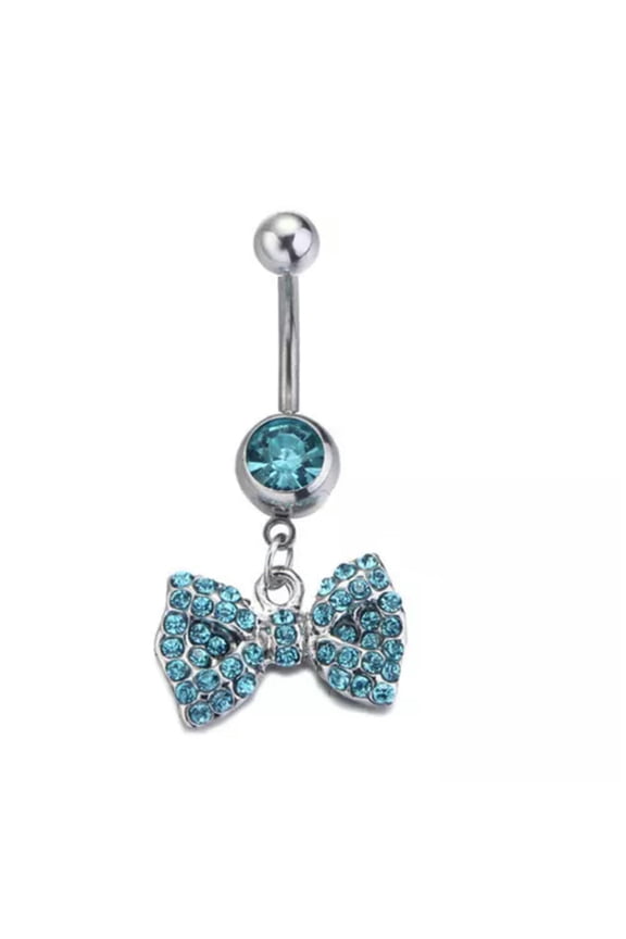 Zirconia Bow Belly Button Ring Navel Nail Delicate Jewelry Body Piercing Navel Ring-Lake Blue