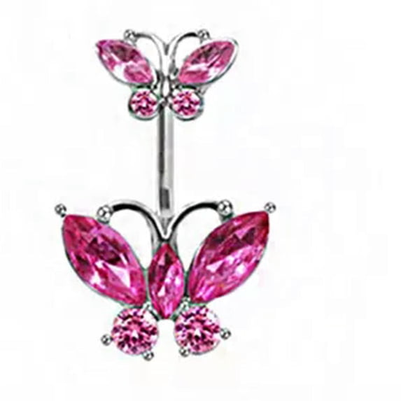 GKNET Zirconia Pink Butterfly Wings Belly Button Ring Body Belly Piercing Navel Ring-5
