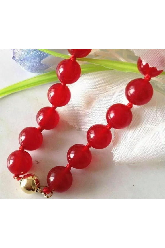 natural 8MM Red ruby Gemstone Beads Necklace 18 "