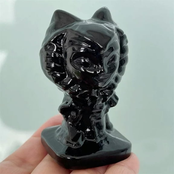GKNET topNatural Obsidian Sheep Skull Carved Quartz Crystal Healing Decor 1pc