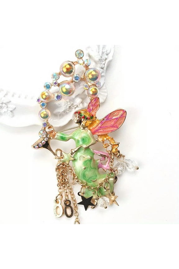 vintage fairy angel brooch with star wine glass blowing bubbles