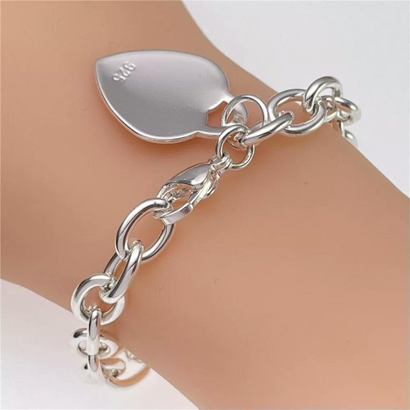GKNET womens 925 silver filled charm heart dangle bracelet bangle jewelry