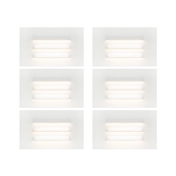 GKOplus 120V 110LM Dimmable LED Step Lights Indoor Outdoor, 3.5W Anti Glare Stair Lighting with Horizontal Louvered Faceplate, Waterproof, 3000K Warm White, Aluminum White Finish, ETL Listed, 6 Pack