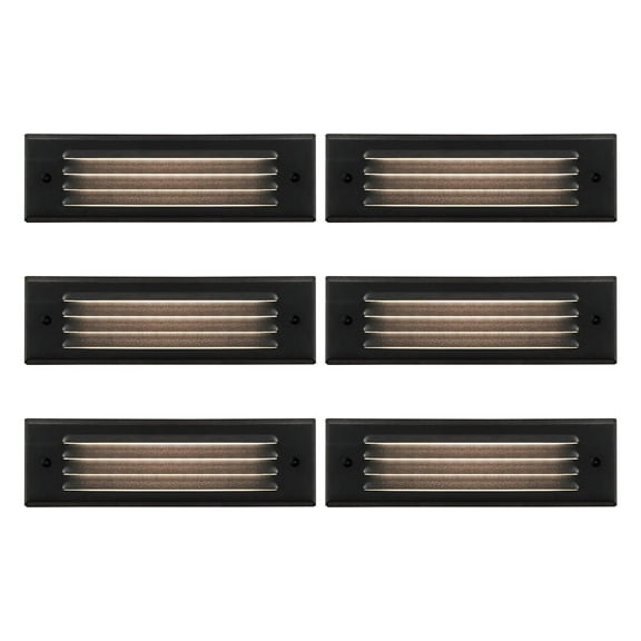 GKOplus Low Voltage Lengthened LED Step Lights, 4W 12V Surface Mount Light with Horizontal Louver Faceplate, for Steps Decks Pathway Stairs Fences, 2700K, IP65, Die-cast Aluminum, Black (6-Pack)