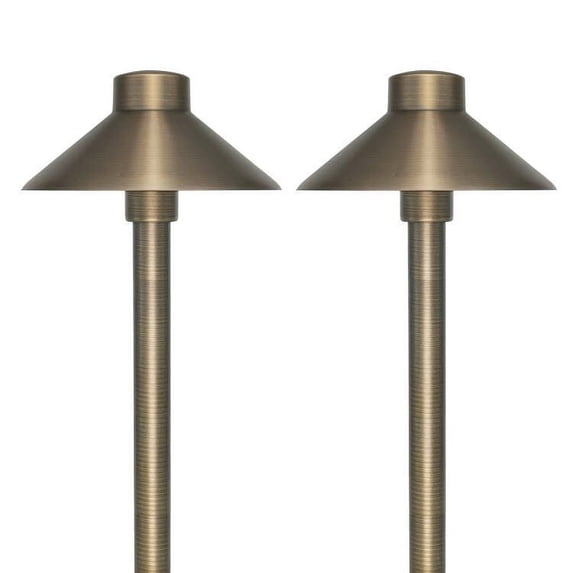 GKOplus Solid Brass Pathway Lights, Low Voltage LED Landscape Path Light, Outdoor Waterproof Accent Light, 12V AC/DC, 2700K Warm White, with 3W G4 LED Bulb & Large Rugged Slot Spike, 2 Pack