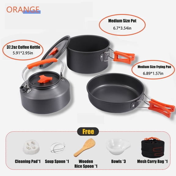 GKV 10-Piece Camping Cookware Set – Non-Stick Lightweight Pot Pan Kettle with Utensils & Carry Bag, for Backpacking, Hiking, Family Camping & Outdoor Cooking