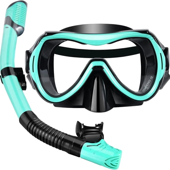 GKV 180° Panoramic Anti-Fog Snorkel Mask Set – Dry Top Snorkel with Tempered Glass, Leakproof Adult Gear for Snorkeling & Beach Trips