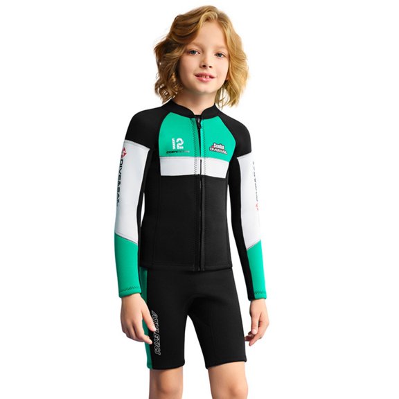 GKV Boys’ 2.5mm Thermal Two-Piece Long Sleeve Short Leg Wetsuit – Cold Resistant Dive Suit for Snorkeling, Swimming & Surfing