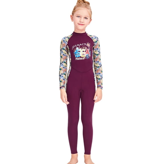 GKV Girls’ UPF 50+ Floral One-Piece Wetsuit – Long Sleeve Sun Protection Dive Suit for Water Sports