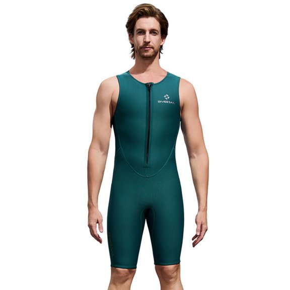 GKV Men’s 2mm Thermal One-Piece Sleeveless Short Leg Wetsuit – Front Zipper Dive Suit for Couples, Snorkeling & Surfing