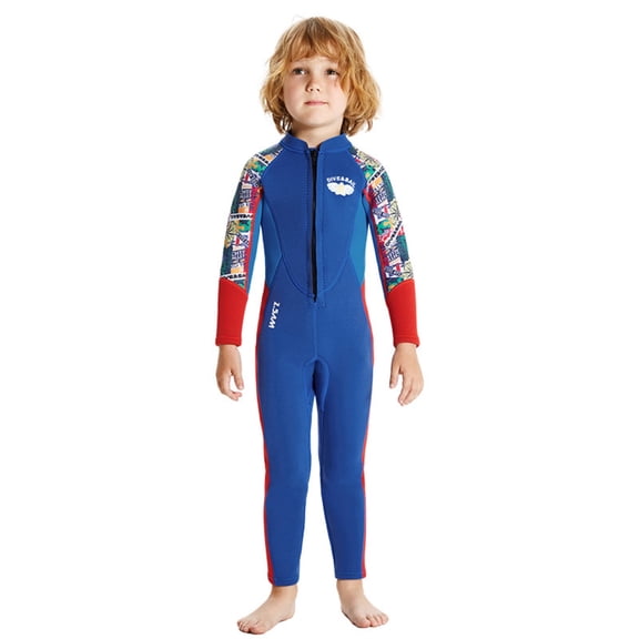 GKV New Kids 2.5mm Neoprene Thermal Full Body One-Piece Wetsuit, Long Sleeve Thickened Warm Dive Suit for Snorkeling, Swimming & Surfing