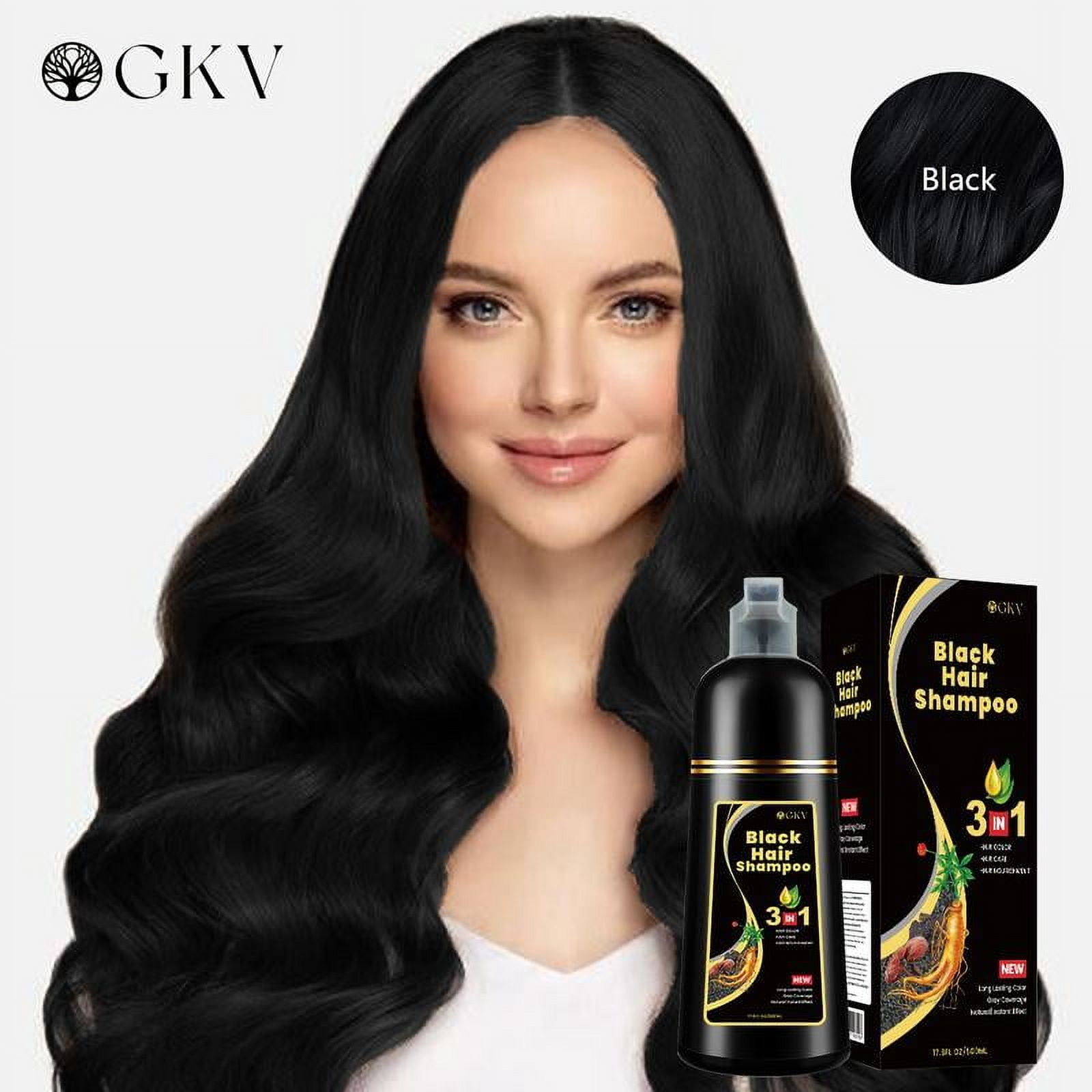 GKV Unisex 500ml Black Hair Color Shampoo Instant 3 in 1 +99.99% Gray Hair Coverage - Herbal Ingredients - Multiple Colors Available Plant Hair Dye Haircare  Summer Gift