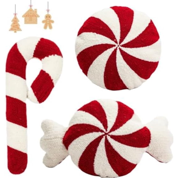 GKWW 3 Pcs Christmas Candy Cane Plush Pillow Red White Peppermint Throw Pillows Xmas Red Spiral Lollipop Pillow Cute Christmas Decorations for Sofa Windowsills Sofa Bedroom (Candy)