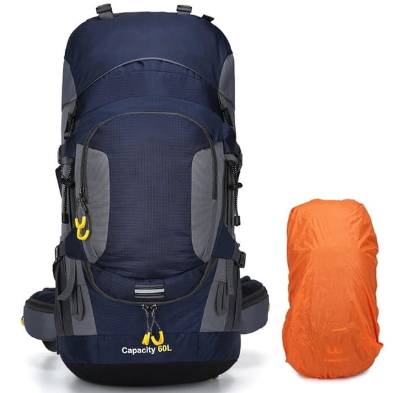 GKXLH Hiking Backpack for Men/Women, 60L Camping Backpack Travel Bag with Waterproof Rain Cover, Multi-Compartments, Adjustable Straps (Blue)