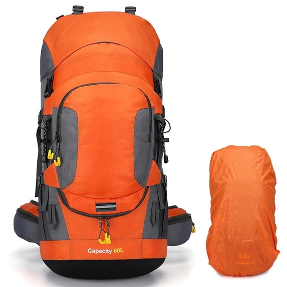 GKXLH Hiking Backpack for Men/Women, 60L Camping Backpack Travel Bag with Waterproof Rain Cover, Multi-Compartments, Adjustable Straps (Orange)